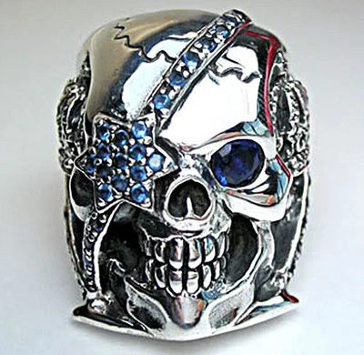 ANILLO ZAFIRO PIRATA CALAVERA PLATA ESTERLINA 925 PARA HOMBRE NUEVO ROCKERO MOTOCICLISTA PUNK GÓTICO Foto 1 de 4