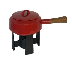 DANSK Vintage Bistro Emaille rot FONDUE Topf komplett Gusseisen Brenner NEU im Karton - Bild 1 von 17