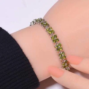 Peridot Gemstone 925 Sterling Silver Tennis Bracelet 6.99" B23, Gift for her - Picture 1 of 5