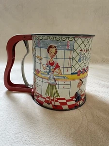 Vintage Androck Handi Sifter 50s Homemaker Graphic Red Handle - Picture 1 of 7