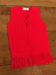 Vintage Red Sweater Vest Girls Open Fringe Hippy Orlon Acrylic 1960s 4 / 5 - Picture 1 of 9