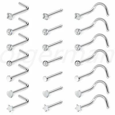 Conjunto de joyería piercing de circonita cúbica con anillo de pasador de nariz de acero inoxidable 21 piezas Foto 1 de 4