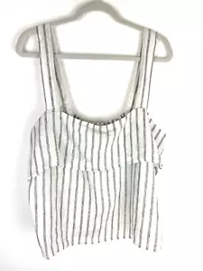 QUINCE NWT Women's XL 100% Linen Cream Black Pinstripe Square Neck Tank Top - Picture 1 of 10