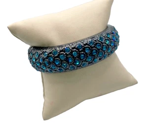 Pave Sparkling Blue Rhinestone Statement Elegant Bracelet / Bangle - Picture 1 of 3