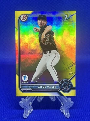 2022 Bowman Draft 1st Edition Jacob Miller Prospects Yellow Foil /75 Marlins - Image 1 of 3