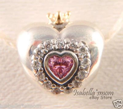 Principessa Cuore Autentico Pandora Argento/14K Oro Corona/Rosa Cz Charm / Bead - Immagine 1 di 4