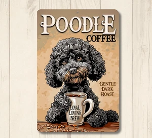 Black Poodle Coffee Bar Sign decor wall art dog funny kitchen metal tin station - Picture 1 of 6
