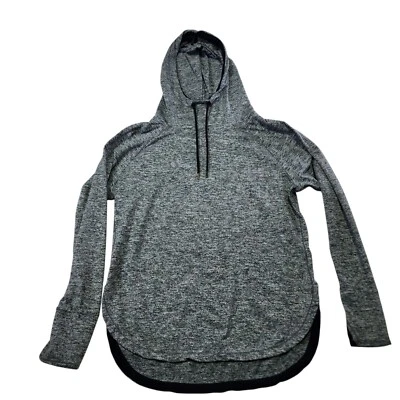 Tangerine Heather Grey Long Sleeve Hoodie L Curved Hem & Black Drawstring - Image 1 of 4