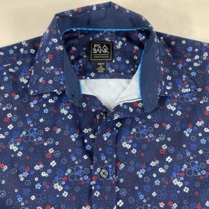 Jos A Bank Shirt Men's Medium Navy Floral Stretch Button Up Traveler Slim Fit - Picture 1 of 12