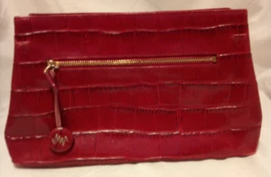 Monsac Red Croc Embossed Leather Hand Bag Handbag Clutch Womens Purse w/Dust Bag - Picture 1 of 12