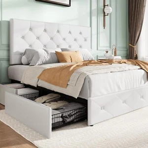 Upholstered Full Platform Storage Bed Frame with Adjustable Headboard - Picture 1 of 6