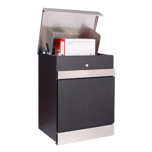 DWD® Premium Designer Lockable Parcel Drop Post Box Black & 304 S/Steel Top Base - Picture 1 of 10