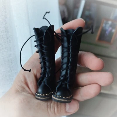 Barbie curvy shoes leather. Barbie curvy black boots. High boots for barbie.  - Image 1 of 4