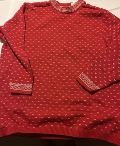 Suéter Elizabeth Liz Claiborne Talla 2 Vacaciones Rojo Fair Isle Grueso Tejido Pullover - Imagen 1 de 4