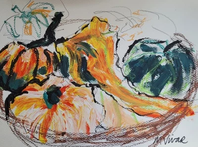 Mona Vivar original abstracto calabaza calabaza cocina medios mixtos arte pintura  Foto 1 de 4