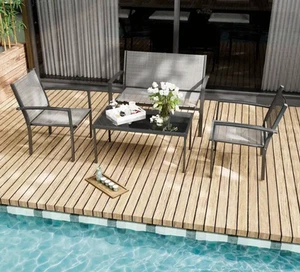 5-Piece Outdoor Sofa Set – 2 x Corner 2 armless Sofas with Grey Cushions /Table - Picture 1 of 5