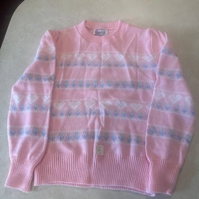 Rags Brand 100% Acrylic Pink, Blue And White Girls Pullover Sweater Sz L Vintage - Image 1 of 4