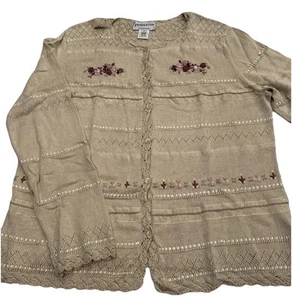 Vintage Pendleton Silk Linen Cardigan Size Large Embroidered Floral Button Up - Picture 1 of 9