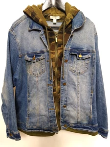 Women's 1946 DENIM Double Close SZ 18-20W Camo + Denim Hooded Jacket - Picture 1 of 9