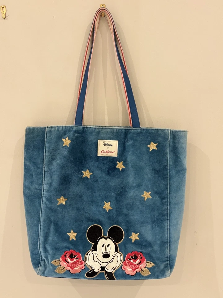 Cath Kidston x Disney Mickey Mouse Blue Velvet Tote Bag Shoulder Handbag V.RARE - Image 1 of 4