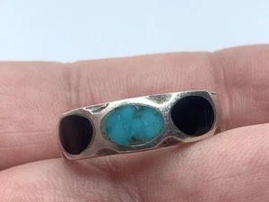 Zuni Native Sterlingsilber Türkis Onyx Flush Inlay Bandring ~ Gr. 7 - Bild 1 von 8