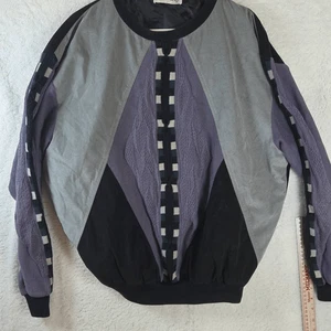 Vtg St. Croix Colorblock Faux Suede Mixed Media Pullover Sweater Gray Black XL - Picture 1 of 5