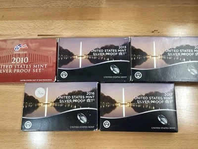 2010 to 2017-S US Silver Proof Sets Lot of 5 2010,2013,2014,2015,2017   E1694 - Image 1 of 4