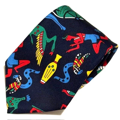 Gravata Turnbull & Asser azul hieróglifos egípcios exclusiva Neiman Marcus INGLATERRA - Imagem 1 de 4