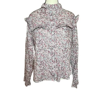 The Shirt Rochelle Behrens Elizabeth Size XL Button Up Ruffle Pink White Floral - Image 1 of 4