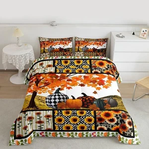 Juego de cama de Halloween otoño calabaza girasol edredón conjunto niños niñas geométrico - Imagen 1 de 4