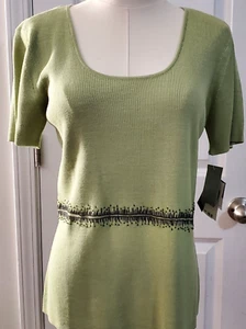 Alfani Women's Top M 100% Silk Green Beaded Embroidery New - Picture 1 of 12