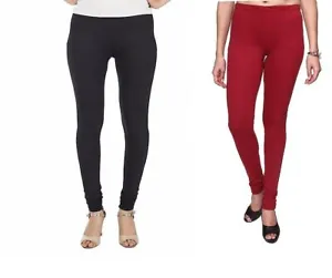 Ukal Combo Pack of 2 Ultra Soft Cotton Churidar Solid Regular Plus Size Leggings - Picture 1 of 66