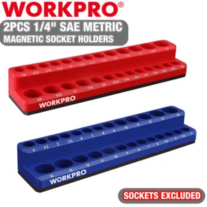 WORKPRO 2PC 1/4" Magnetic SAE Metric Socket Organizer Set Socket Holder Cart Set - Picture 1 of 12