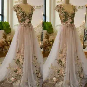 Vestidos de novia bohemios de tul apliques de encaje línea A vestidos de novia florales - Imagen 1 de 8