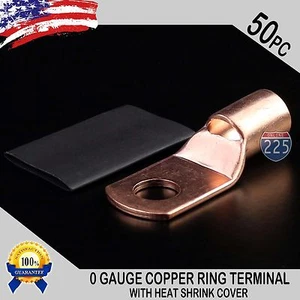 50 PCS 1/0 AWG 0 GA Copper Ring Terminal Heat Shrink 3/8" Lug Hole Connector US  - Picture 1 of 1