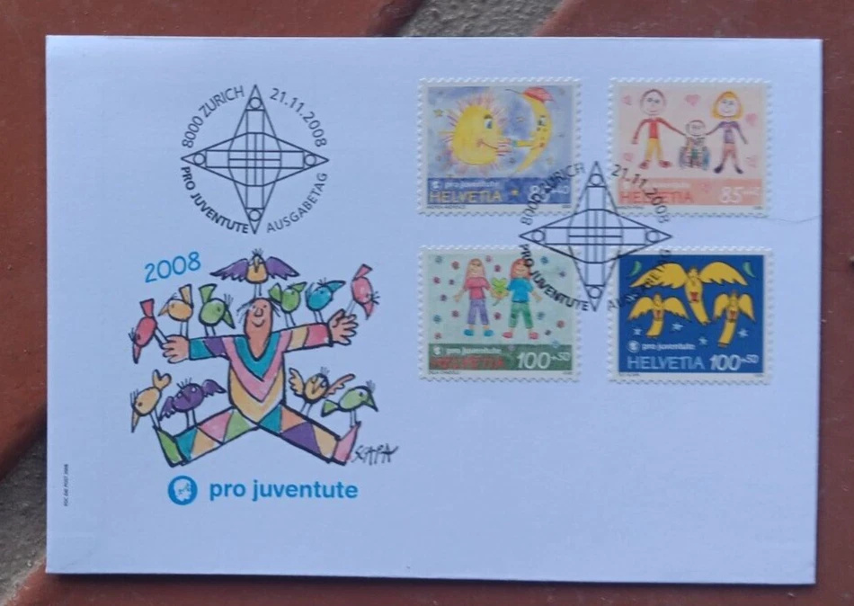 SWITZERLAND CHILDREN'S ARTWORK PRO JUVENTUTE SET  FDC 2008 UNADDR - Image 1 of 1