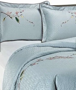 Pair RARE* Standard LENOX CHIRP Embroidered Pillow SHAMS BLUE Pattern Nature - Picture 1 of 10