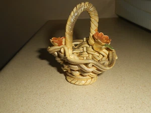 Vintage Miniature Clay Terra Cotta Pottery Flower Basket Applied Flowers ITALY - Picture 1 of 12