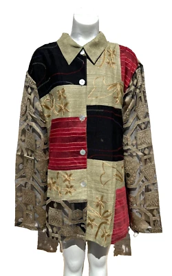 Jaqueta de lavanderia francesa blazer seda crua bordada estampada mangas queimadas GG - Imagem 1 de 4