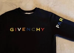 GIVENCHY Paris Youth Size 12 Multi Color Logo Black Crew neck Sweatshirt - Picture 1 of 4