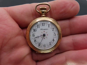 1897 Hampden No. 400AA Pendant Watch, 15j 3/0s Fancy Dial, 14K GF OF, Repair - Picture 1 of 10