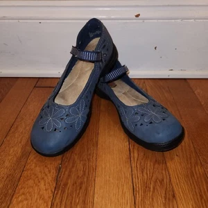 Earth Spirit Shoes Women’s 8.5 M Blue Gelron 2000 Flower Cutout Mary Jane Flat - Picture 1 of 7