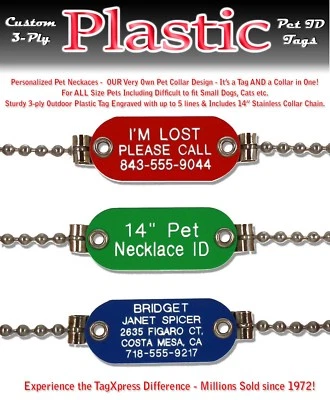 PET ID Collar Necklace-Custom Engraved SMALL Dog Cat Identification Name Tag - Image 1 of 4