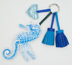 Leather seahorse,printed leather,unique key ring,blue tassel,leather tassel