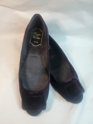 Roger Vivier Terciopelo Mujer Planos Talla 39 EE. UU. 8,5 Púrpura Terciopelo Hebilla Puntera París Foto 1 de 4