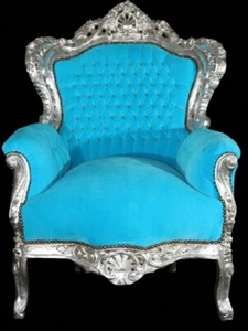 Casa Padrino Barock Sessel King Türkis/Silber Thron Tron Königstron - Bild 1 von 4