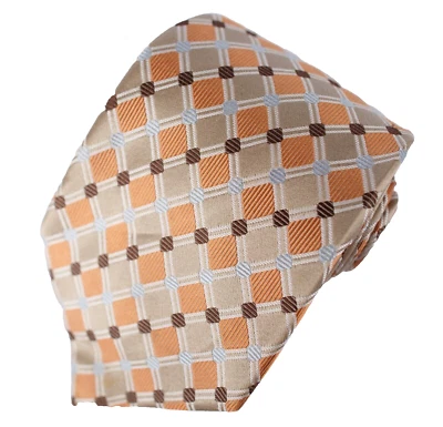 Gravata masculina Tasso Elba ouro prata e pêssego padrão diamante gravata de seda 60" UAU - Imagem 1 de 4