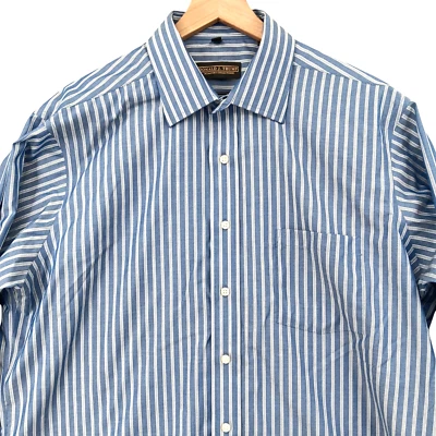 Donald Trump Signature Collection Shirt Men's 17 34 35 Blue Striped French Cuff - Image 1 of 4