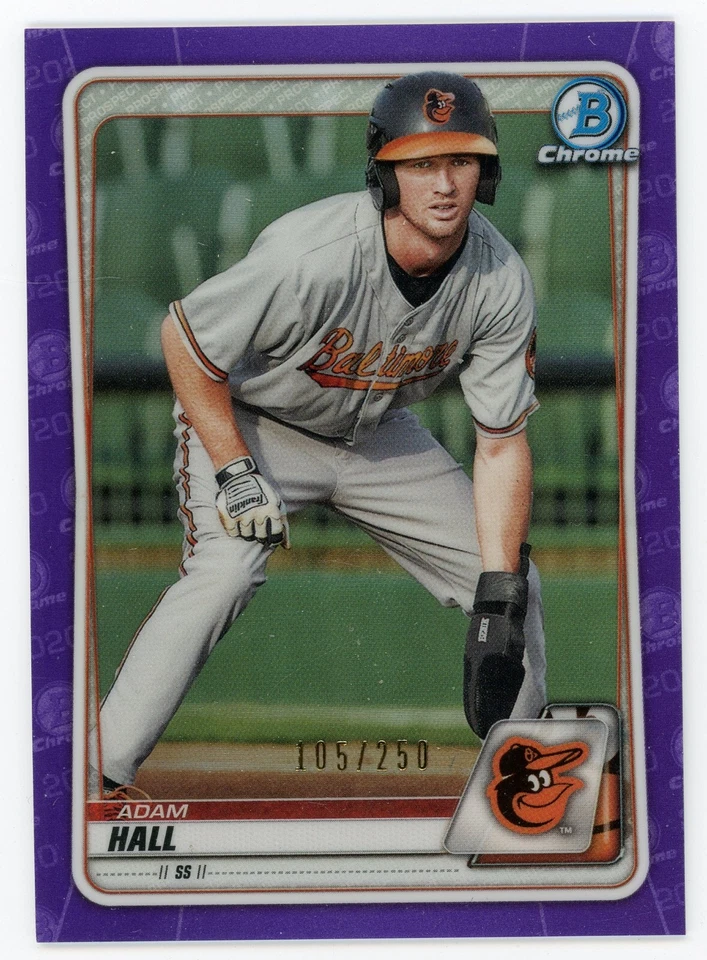 2020 Bowman Chrome Adam Hall Purple Refractor #BCP90 #105/250 Orioles - Image 1 of 1
