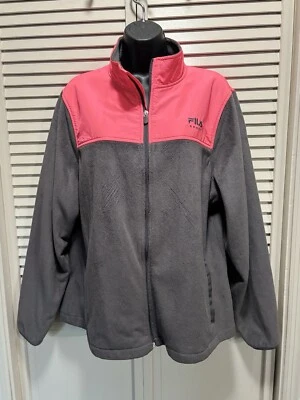 FILA Sport Gray/Neon Pink Zip Up Fabric/Fleece Jacket Logo Size See Measurement - Image 1 of 4